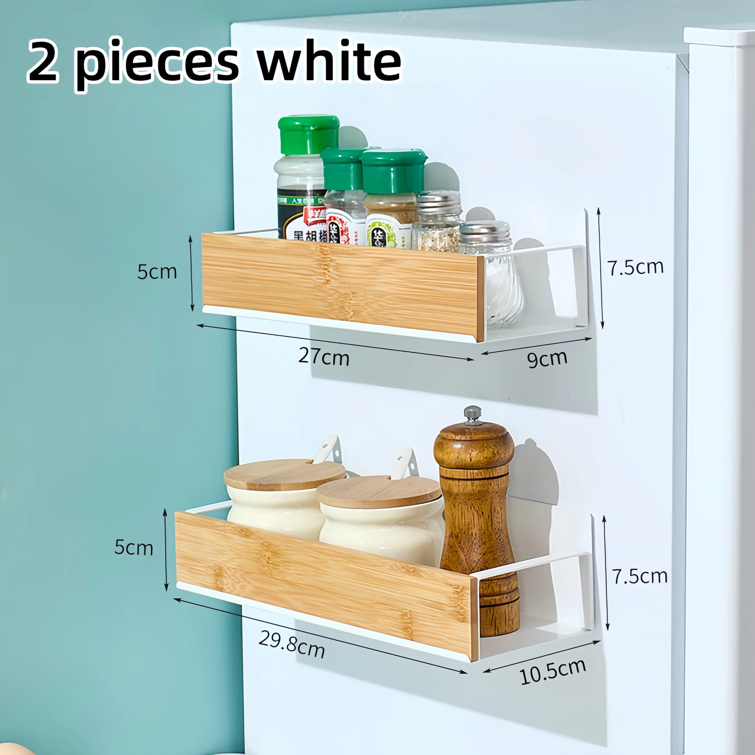 Magnetic Fridge Shelf Spice Storage Rack Black Iron Space Saving for Cabinet on The Side of Refrigerator Kitchen Organizer Shelf