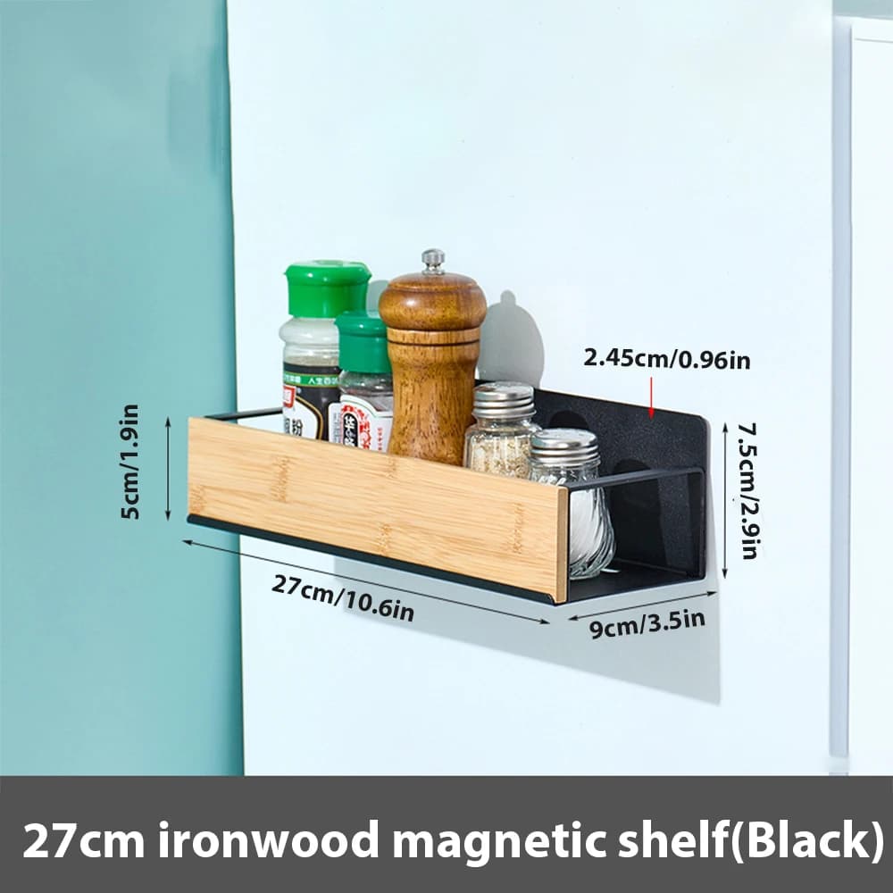 Magnetic Fridge Shelf Spice Storage Rack Black Iron Space Saving for Cabinet on The Side of Refrigerator Kitchen Organizer Shelf