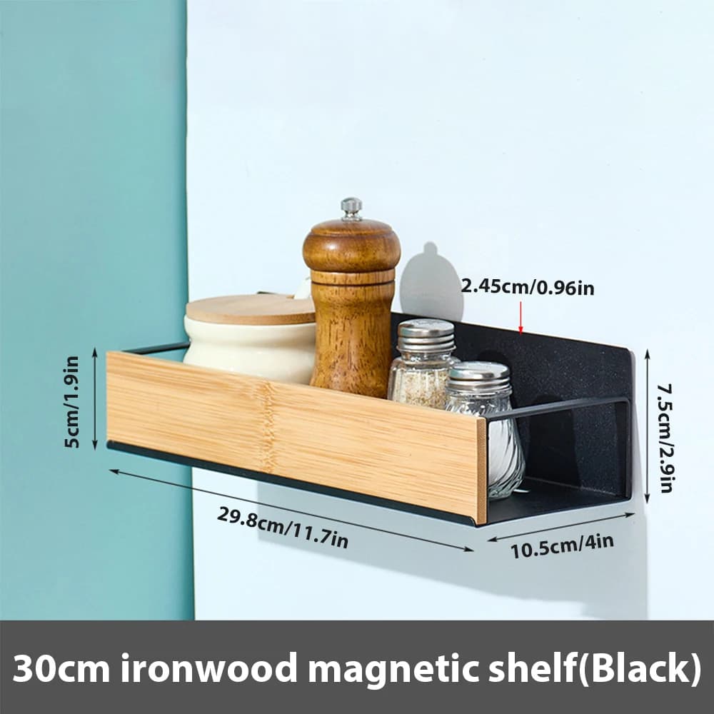 Magnetic Fridge Shelf Spice Storage Rack Black Iron Space Saving for Cabinet on The Side of Refrigerator Kitchen Organizer Shelf
