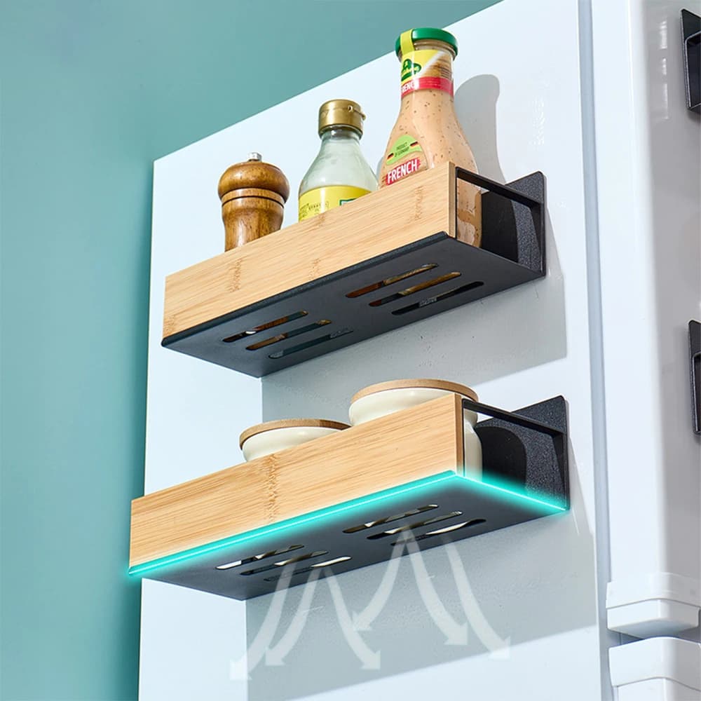 Magnetic Fridge Shelf Spice Storage Rack Black Iron Space Saving for Cabinet on The Side of Refrigerator Kitchen Organizer Shelf