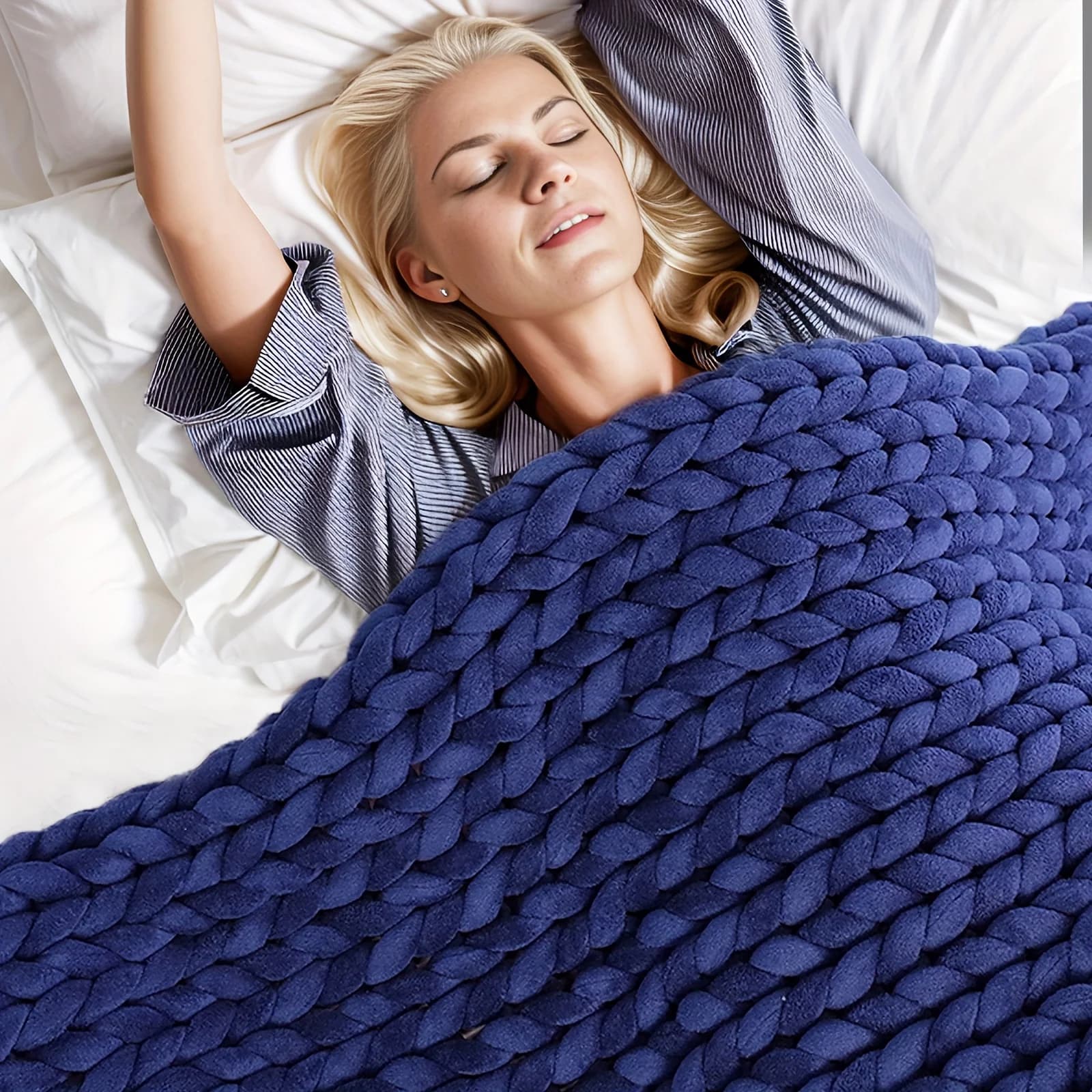 Koc obciążeniowy Chunky Knit Queen Size – ręcznie robiony, miękki i oddychający